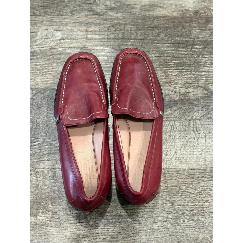 Coach Daisy Burgundy Red Leather Loafers Square Toe Flats A2407 Womens 8.5M
